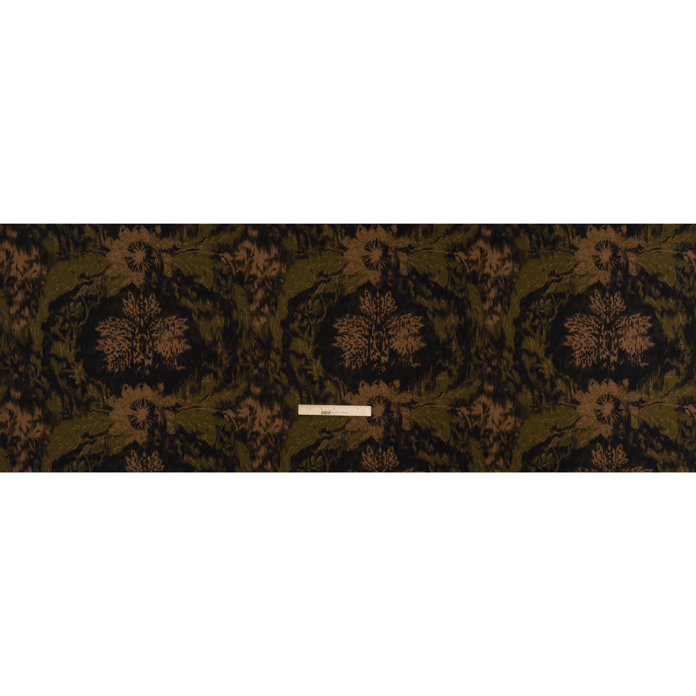 Stretch Polyester Woven Print - Black, Green and Brown Abstract Ikat - Mood Exclusive Brown Sugar Morning - Full