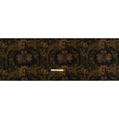 Stretch Polyester Woven Print - Black, Green and Brown Abstract Ikat - Mood Exclusive Brown Sugar Morning