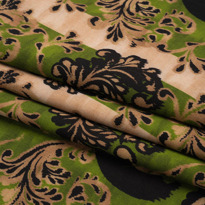 Stretch Polyester Woven Print - Green and Beige Leafy Stripes - Mood Exclusive Estate on Willow Folded