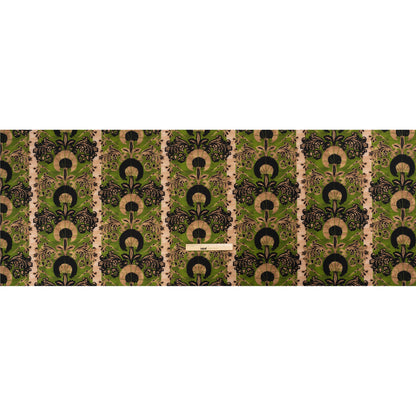 Stretch Polyester Woven Print - Green and Beige Leafy Stripes - Mood Exclusive Estate on Willow Full