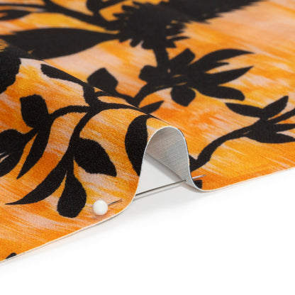 Stretch Polyester Woven Print - Yellow Florals on Abstract Ikat - Mood Exclusive Rambling Brambles Detail