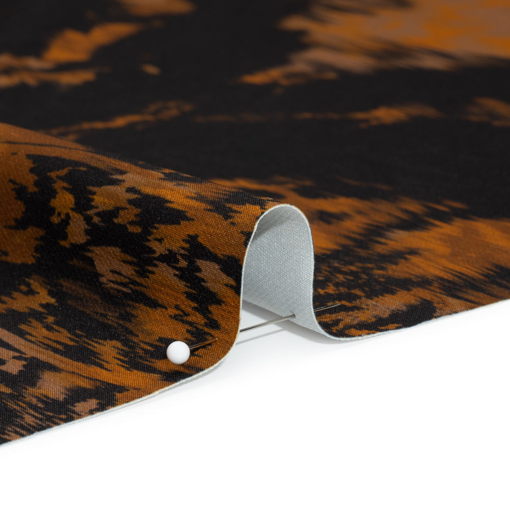 Stretch Polyester Woven Print - Black and Brown Abstract Ikat - Mood Exclusive Brown Sugar Morning Detail
