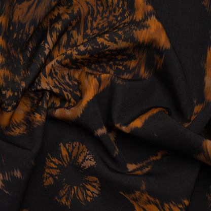 Stretch Polyester Woven Print - Black and Brown Abstract Ikat - Mood Exclusive Brown Sugar Morning