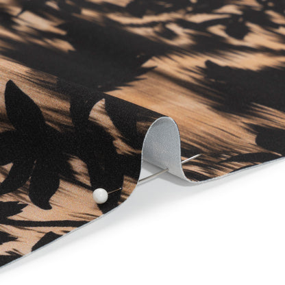 Stretch Polyester Woven Print - Black Florals on Abstract Ikat - Mood Exclusive Rambling Brambles Detail