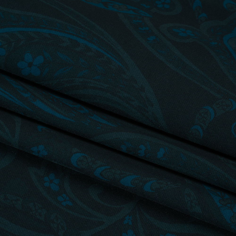 Stretch Polyester Woven Print - Dark Navy Paisley - Mood Exclusive Midnight Flight Folded