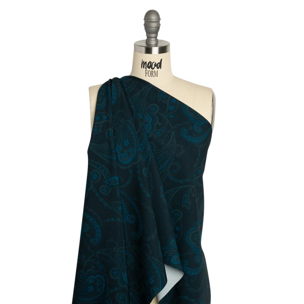 Stretch Polyester Woven Print - Dark Navy Paisley - Mood Exclusive Midnight Flight Drape