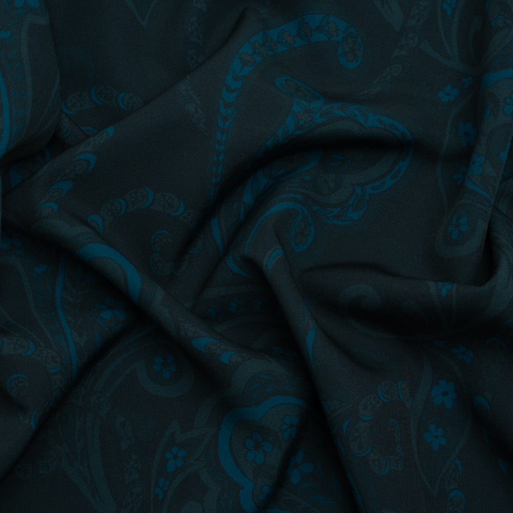 Stretch Polyester Woven Print - Dark Navy Paisley - Mood Exclusive Midnight Flight