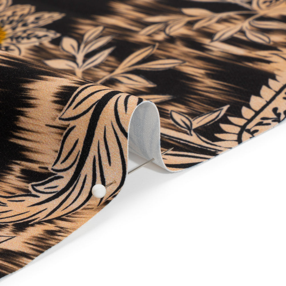 Stretch Polyester Woven Print - Beige Florals on Abstract Ikat - Mood Exclusive Rambling Brambles Detail