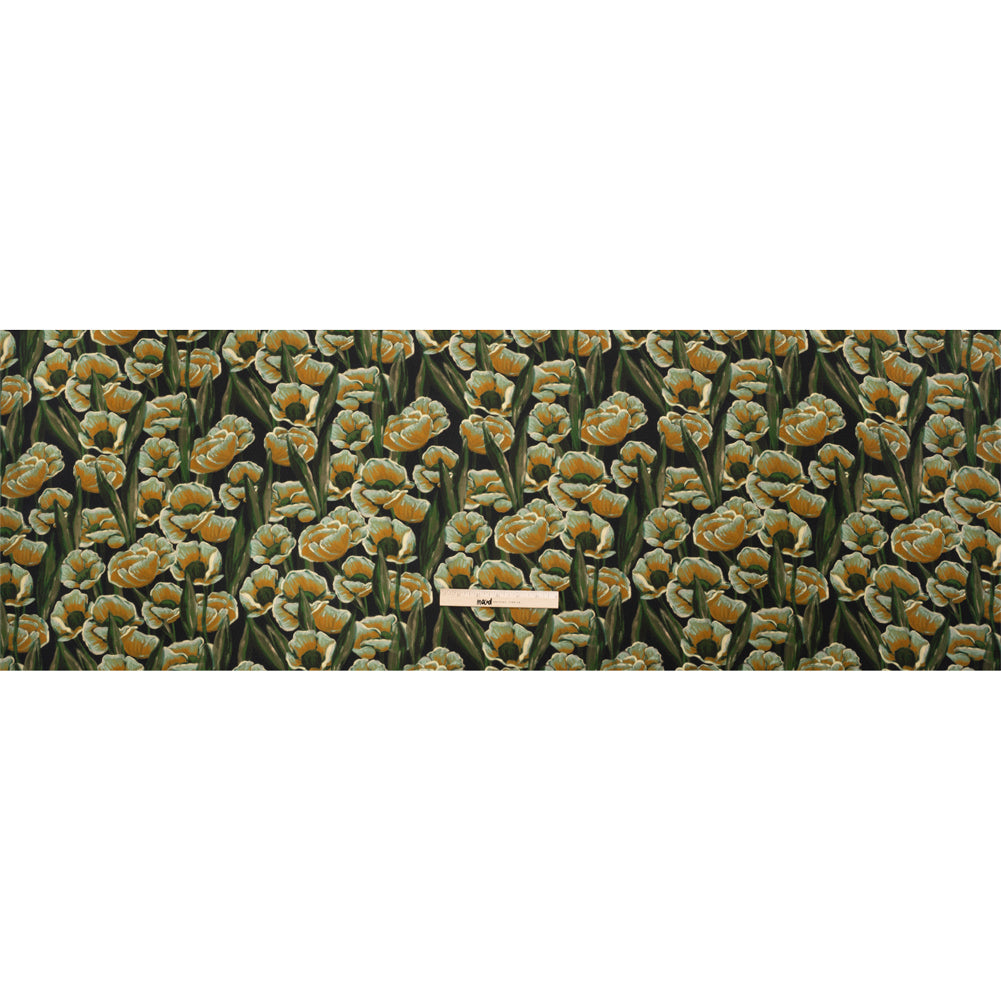 Sustainable Viscose Floral Jacquard Print - Dark Orange, Green and Black Floral - Mood Exclusive Draped in Dawn Full