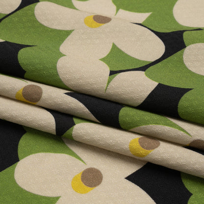 Sustainable Viscose Floral Jacquard Print - Green, White and Black Floral - Mood Exclusive Jonesing for Daisy Folded
