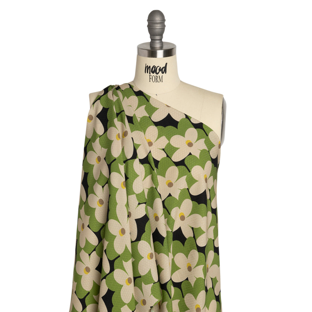 Sustainable Viscose Floral Jacquard Print - Green, White and Black Floral - Mood Exclusive Jonesing for Daisy Drape