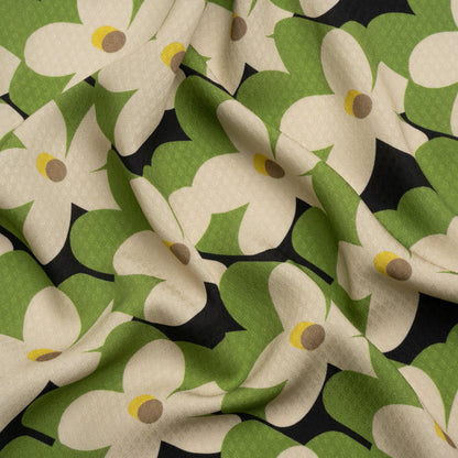 Sustainable Viscose Floral Jacquard Print - Green, White and Black Floral - Mood Exclusive Jonesing for Daisy