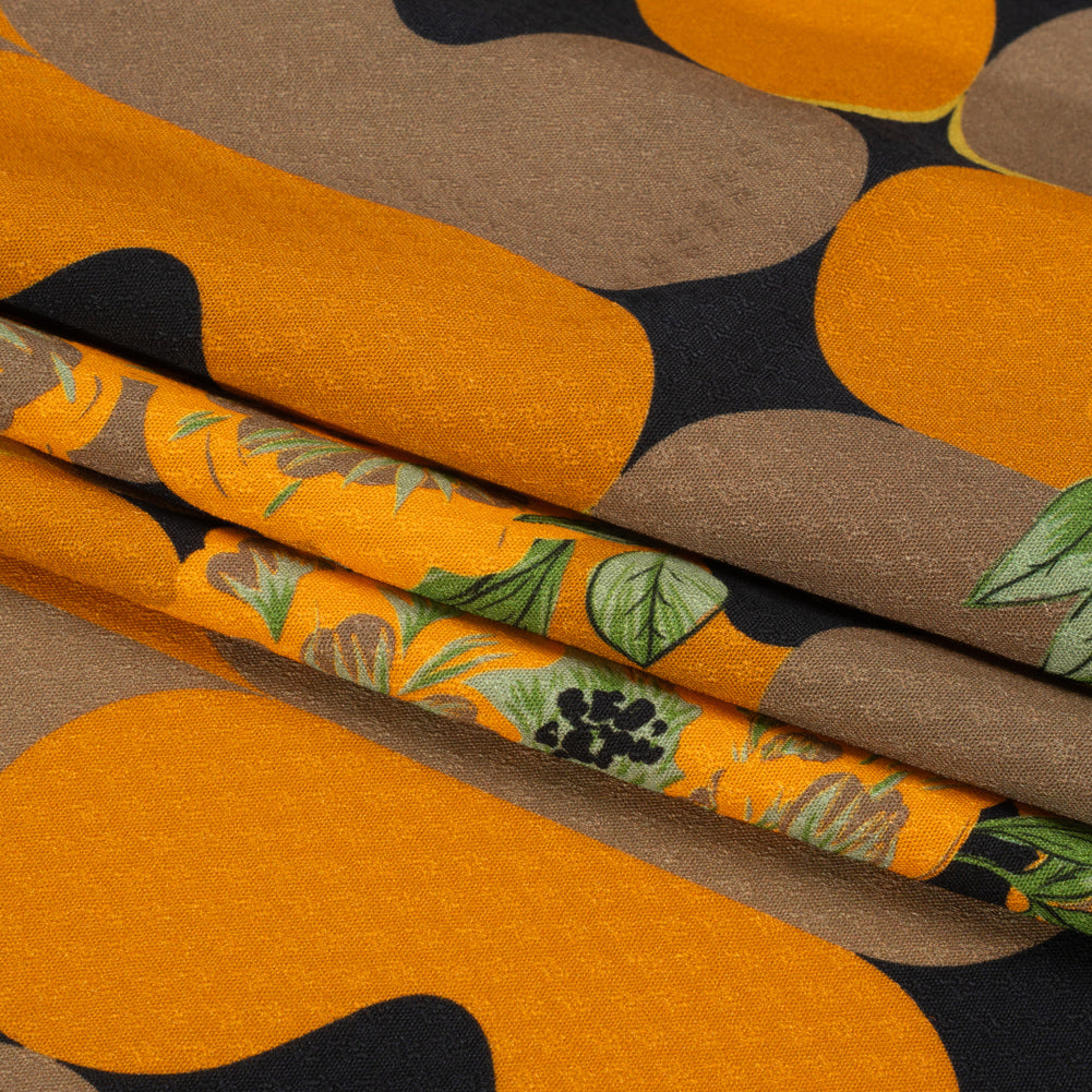 Sustainable Viscose Floral Jacquard Print - Orange, Green and Black Floral and Abstract - Mood Exclusive Hip Hydrangea Folded
