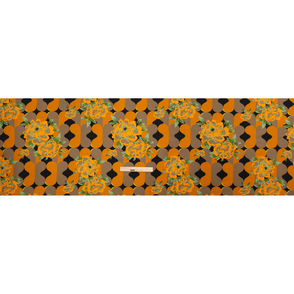 Sustainable Viscose Floral Jacquard Print - Orange, Green and Black Floral and Abstract - Mood Exclusive Hip Hydrangea Full