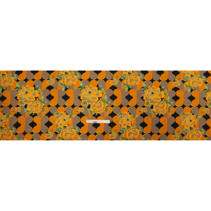Sustainable Viscose Floral Jacquard Print - Orange, Green and Black Floral and Abstract - Mood Exclusive Hip Hydrangea Full
