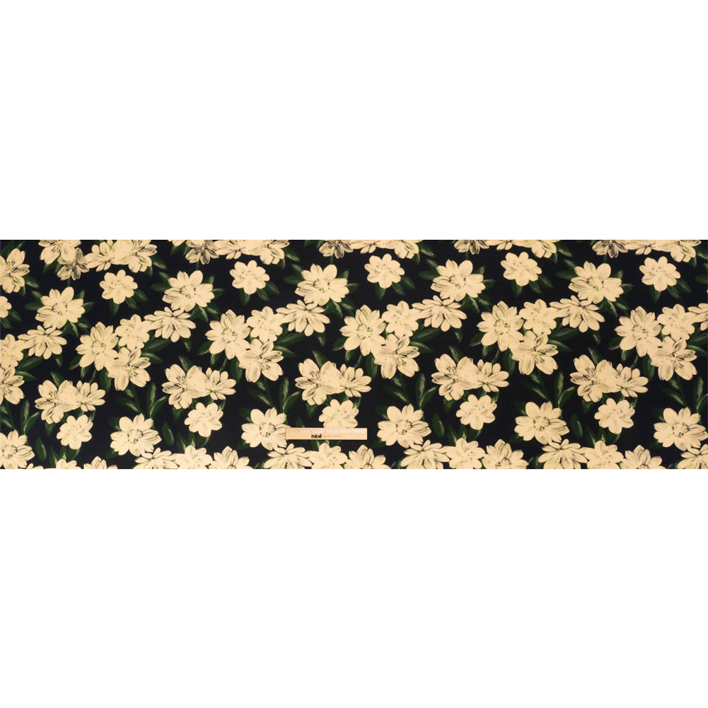 Sustainable Viscose Floral Jacquard Print - Beige and Black Floral - Mood Exclusive Midnight at Giverny Full