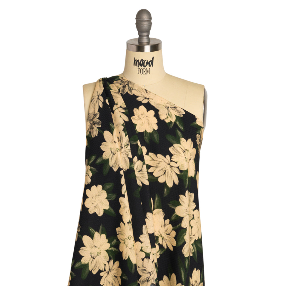 Sustainable Viscose Floral Jacquard Print - Beige and Black Floral - Mood Exclusive Midnight at Giverny Drape