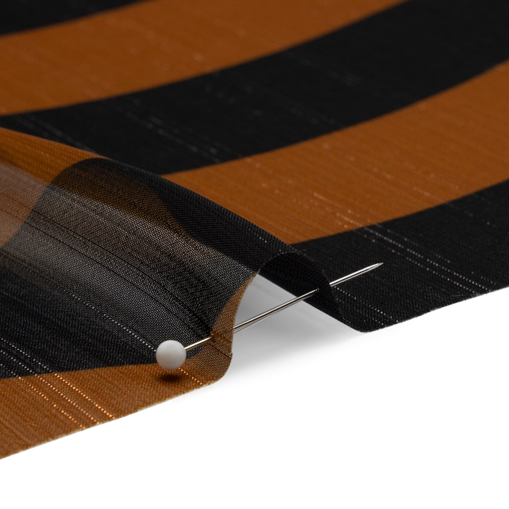Polyester Chiffon Print with Metallic Pinstripes - Brown and Black Wavy Stripes - Mood Exclusive Delray Daze Detail