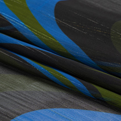 Polyester Chiffon Print with Metallic Pinstripes - Blue, Green and Black Waves - Mood Exclusive Ebb and Flow Folded
