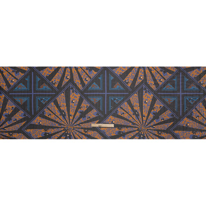 Polyester Chiffon Print with Metallic Pinstripes - Orange, Blue and Black Floral and Geometric - Mood Exclusive Through the Pane Full