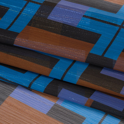 Polyester Chiffon Print with Metallic Pinstripes - Blue, Purple and Brown Geometric - Mood Exclusive Geometric Jigsaw Folded