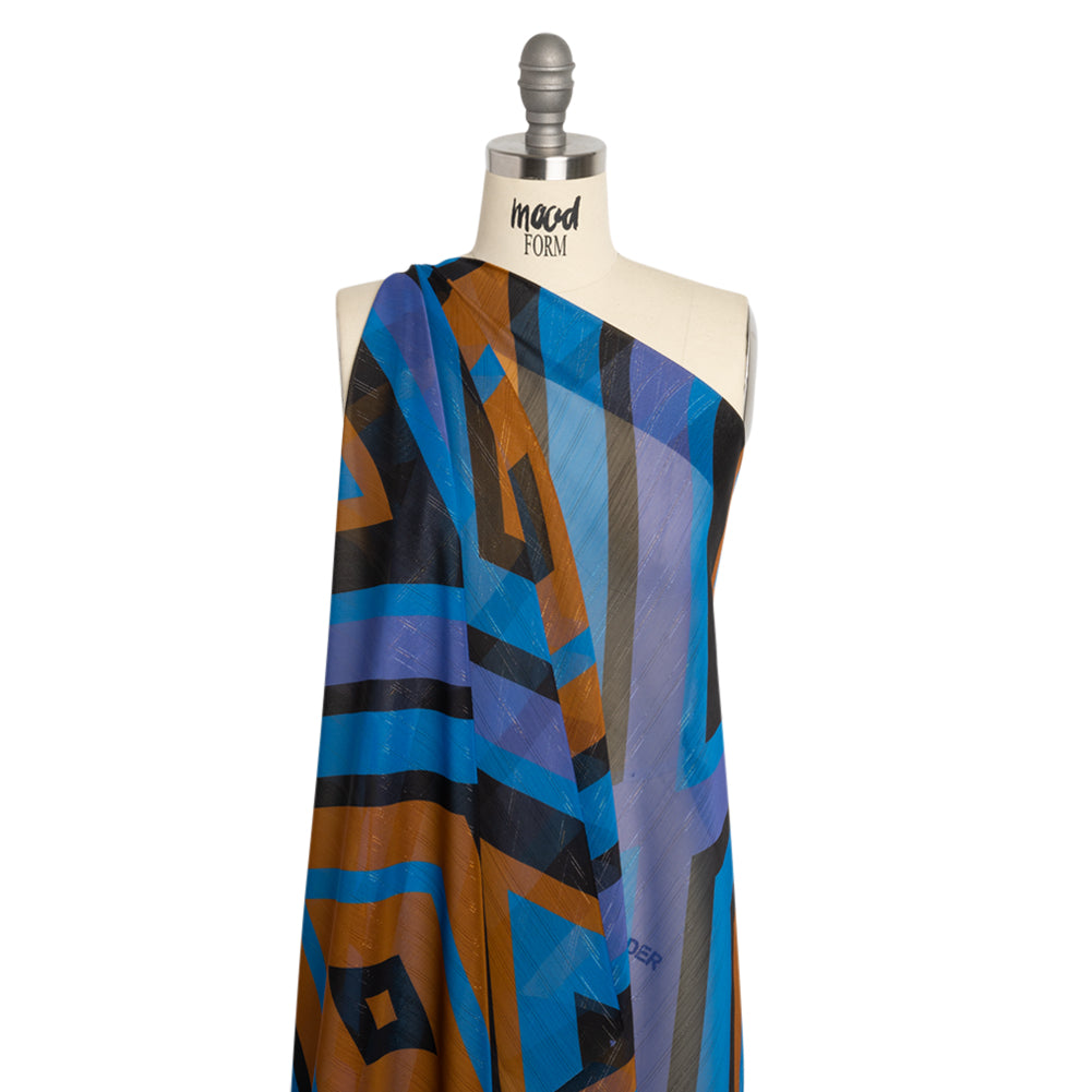 Polyester Chiffon Print with Metallic Pinstripes - Purple, Brown and Blue Diamonds - Mood Exclusive Purely Prismatic Drape