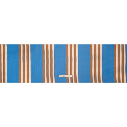 Polyester Chiffon Print with Metallic Pinstripes - Blue and Brown Stripes - Mood Exclusive Sandbridge Stripes Full