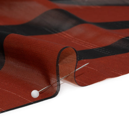 Polyester Chiffon Print with Metallic Pinstripes - Rust Red and Black Abstract - Mood Exclusive Fondue Funhouse Detail