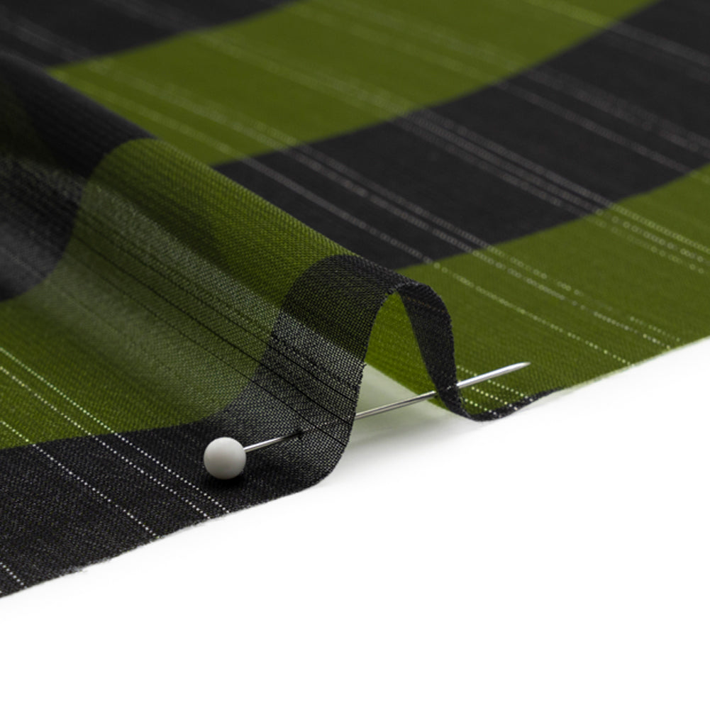 Polyester Chiffon Print with Metallic Pinstripes - Green and Black Wavy Stripes - Mood Exclusive Delray Daze Detail