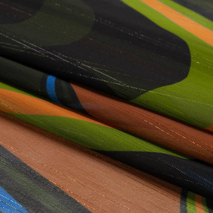 Polyester Chiffon Print with Metallic Pinstripes - Brown, Green and Black Waves - Mood Exclusive Ebb and Flow Folded