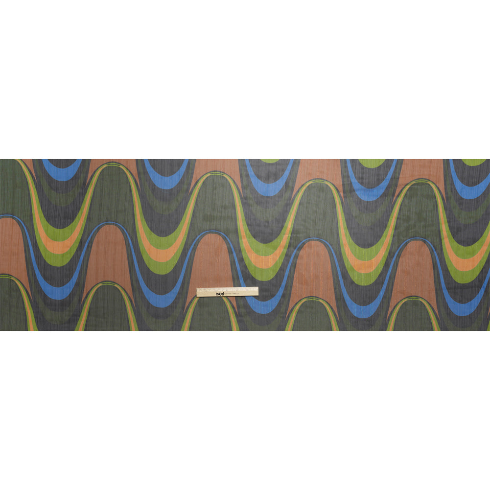 Polyester Chiffon Print with Metallic Pinstripes - Brown, Green and Black Waves - Mood Exclusive Ebb and Flow Full