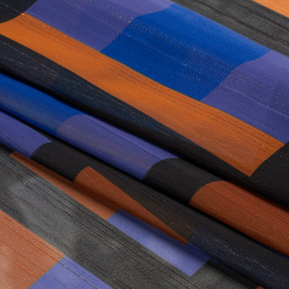Polyester Chiffon Print with Metallic Pinstripes - Purple, Brown and Black Geometric - Mood Exclusive Through the Window Folded