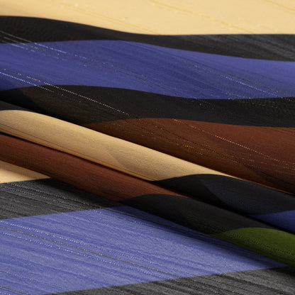 Polyester Chiffon Print with Metallic Pinstripes - Brown, Green and Purple Diagonal Stripes - Mood Exclusive Seemingly Slanted Folded