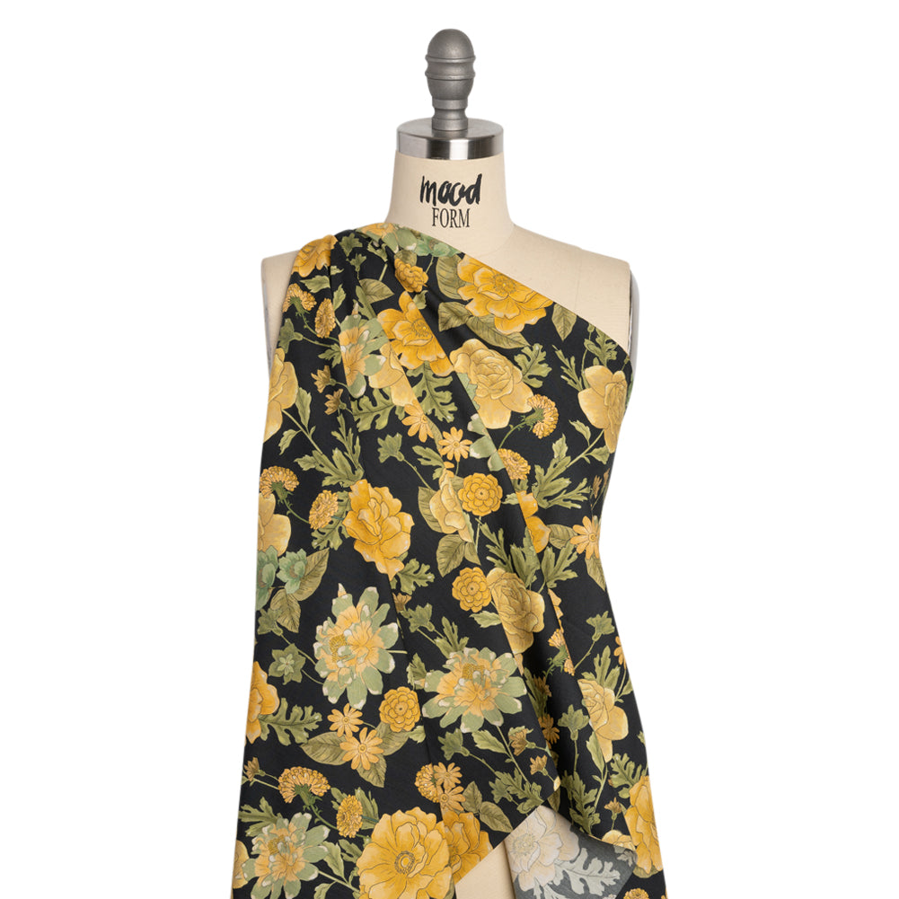Cotton Poplin Print - Black and Yellow Floral - Mood Exclusive Glorious Gardens Drape