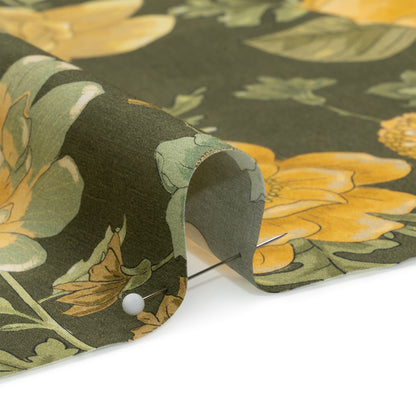 Cotton Poplin Print - Olive Green and Yellow Floral - Mood Exclusive Glorious Gardens Detail