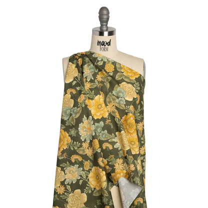 Cotton Poplin Print - Olive Green and Yellow Floral - Mood Exclusive Glorious Gardens Drape