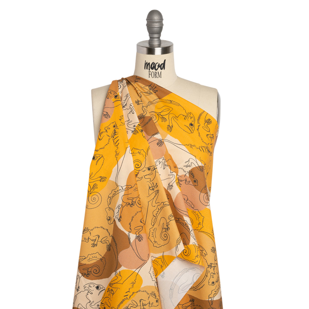 Stretch Cotton Poplin Print - Gold Chameleons - Mood Exclusive Commander of Camouflage Drape