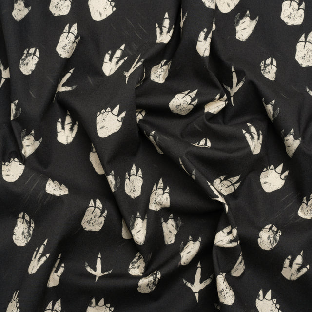 Stretch Cotton Poplin Print - Black Dinosaur Footprints - Mood Exclusive Jurassic Jubilee