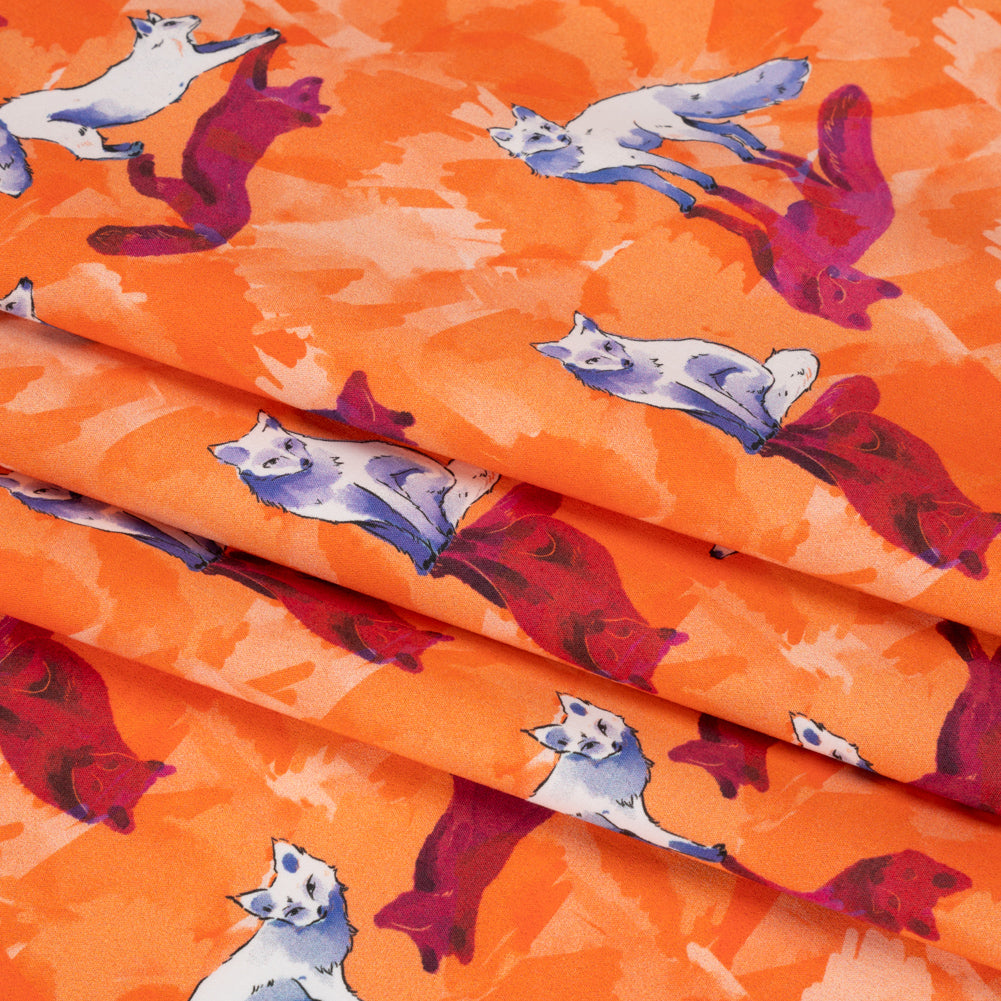 Stretch Cotton Poplin Print - Orange and Pink Arctic Foxes - Mood Exclusive Shadow Work Folded