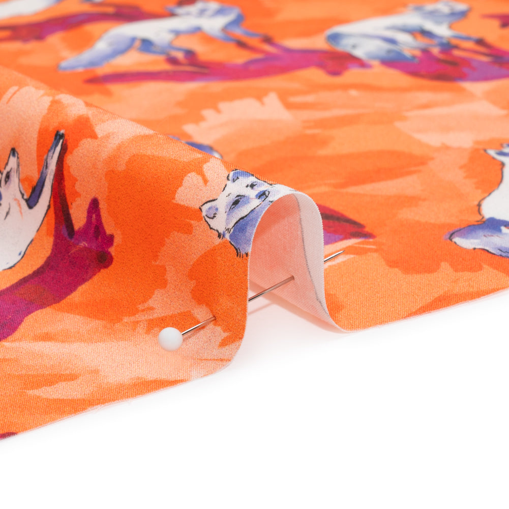Stretch Cotton Poplin Print - Orange and Pink Arctic Foxes - Mood Exclusive Shadow Work Detail