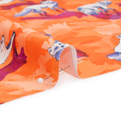 Stretch Cotton Poplin Print - Orange and Pink Arctic Foxes - Mood Exclusive Shadow Work Detail