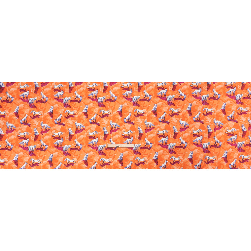 Stretch Cotton Poplin Print - Orange and Pink Arctic Foxes - Mood Exclusive Shadow Work Full