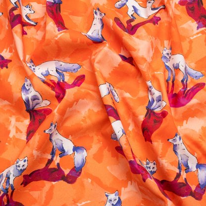 Stretch Cotton Poplin Print - Orange and Pink Arctic Foxes - Mood Exclusive Shadow Work