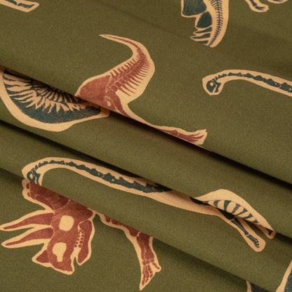 Stretch Cotton Poplin Print - Olive, Navy and Rust Dinosaur Bones and Fossils - Mood Exclusive Discovery Dig Folded