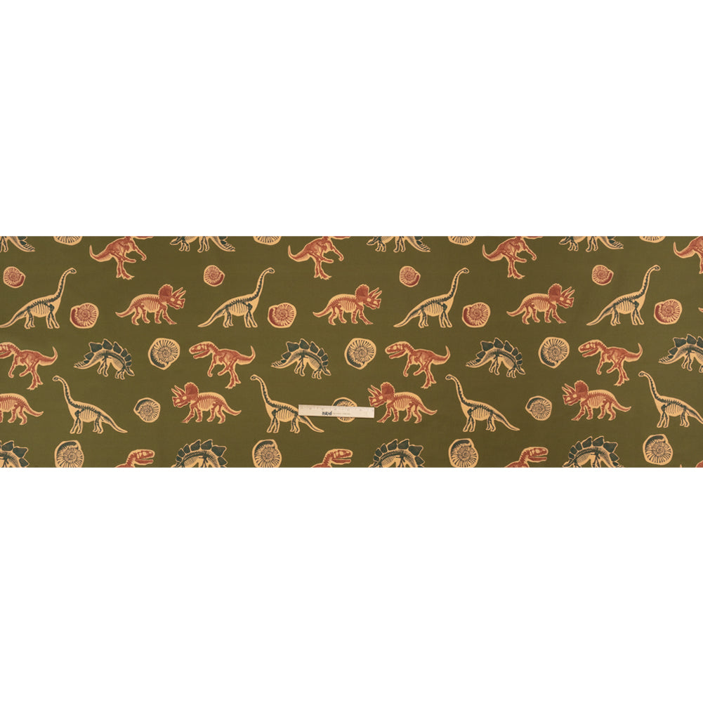 Stretch Cotton Poplin Print - Olive, Navy and Rust Dinosaur Bones and Fossils - Mood Exclusive Discovery Dig Full