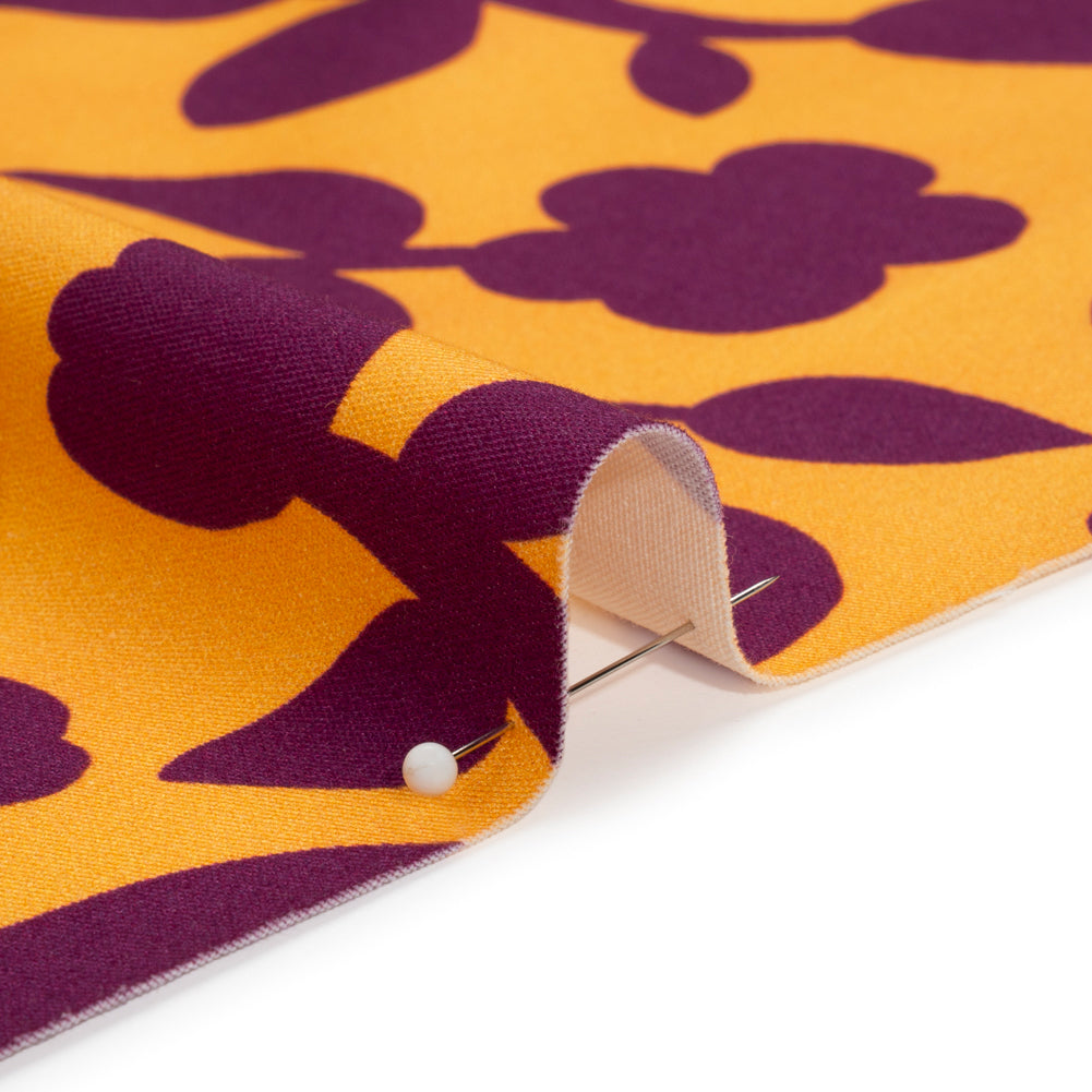 Stretch Cotton Twill Print - Mango Orange and Plum Purple Floral - Mood Exclusive Color-Block Creative Detail