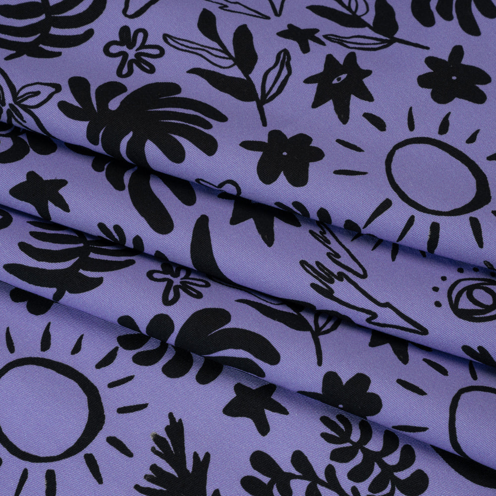 Stretch Cotton Twill Print - Blue and Black Simple Doodles - Mood Exclusive Twin Flame - Folded