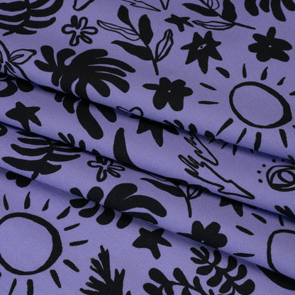 Stretch Cotton Twill Print - Blue and Black Simple Doodles - Mood Exclusive Twin Flame