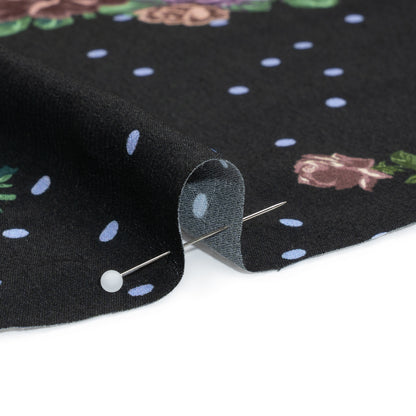 Viscose Crepe Print - Black, Lavender and Rust Red Polka Dots and Florals - Mood Exclusive Bring on Beauty Folded