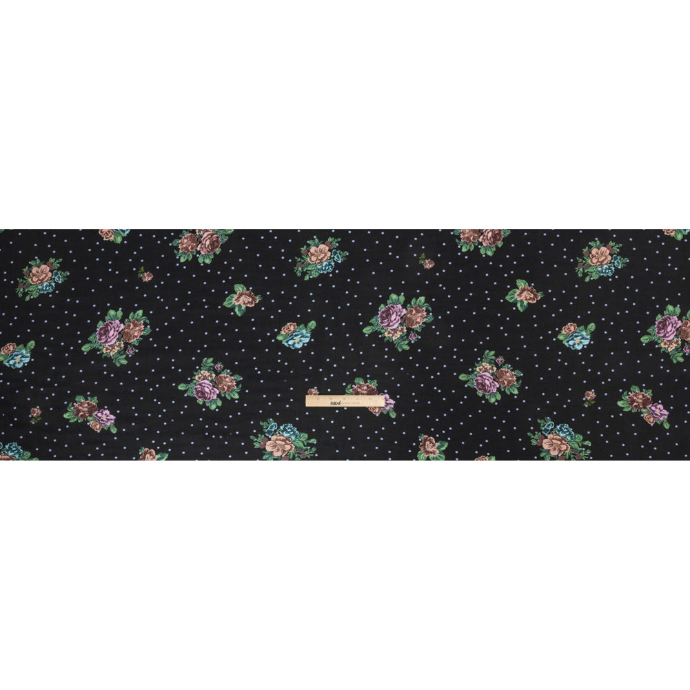Viscose Crepe Print - Black, Lavender and Rust Red Polka Dots and Florals - Mood Exclusive Bring on Beauty Drape